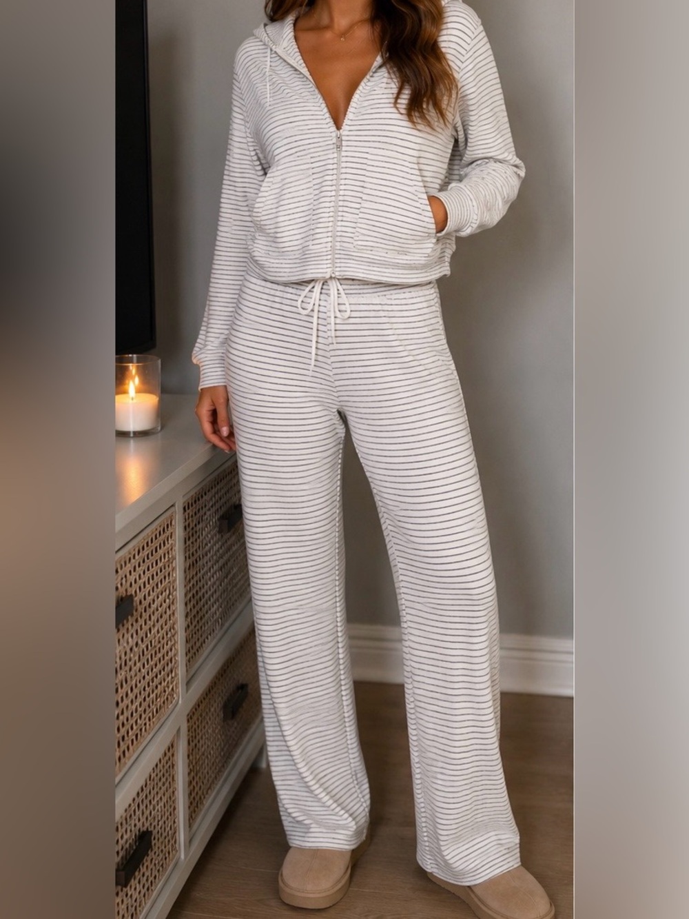 NWT 2 Piece Set- Society Striped Knit Hoodie and Sweat Pants